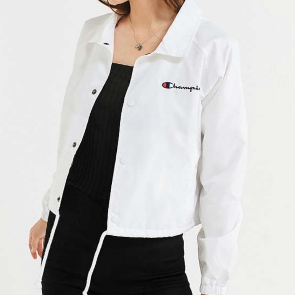 Champion White Cropped Coach Windbreaker Jacket S - Picture 2 of 11